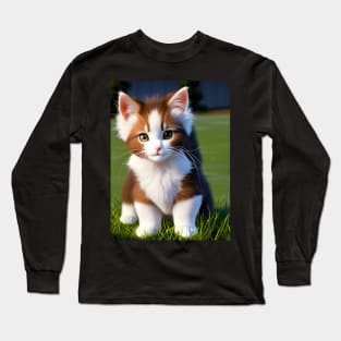 Cat in the Garden - Modern Digital Art Long Sleeve T-Shirt